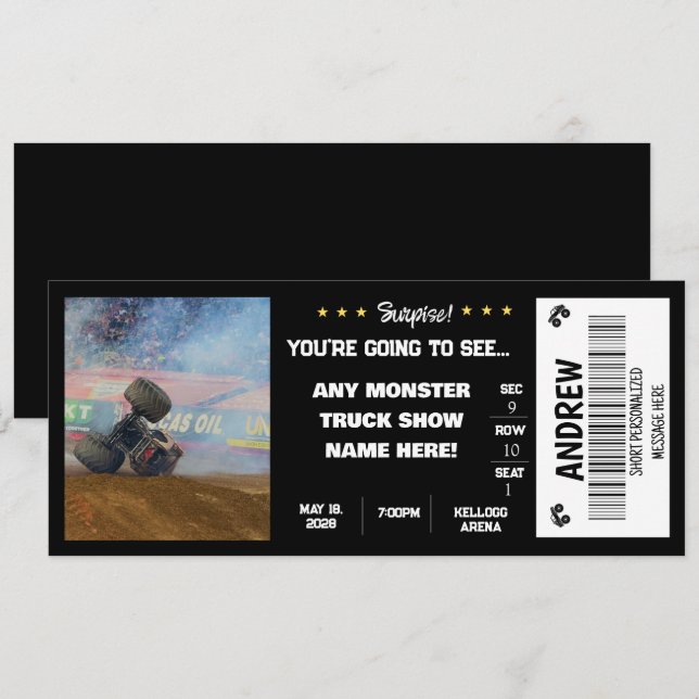 CONVITES BILHETE DE PRESENTE DO CAMINHÃO MONSTRO SURPRESA (Frente/Verso)