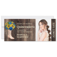 Bilhete de Quinceañera de Bota de Rosa Azul de Gir
