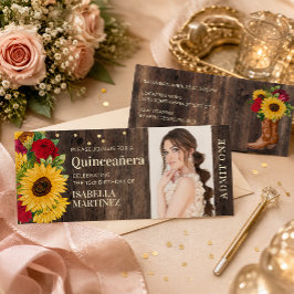 Convites Bilhete de Quinceañera de Botas de Girassóis Rústi