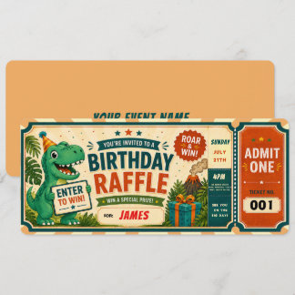 Convites Bilhete de Rifas de Aniversário de Dinossauro