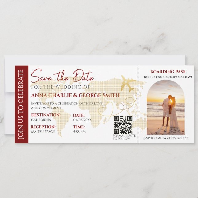Convites Bilhete de Salve a Data Com Foto de casamento (Frente)