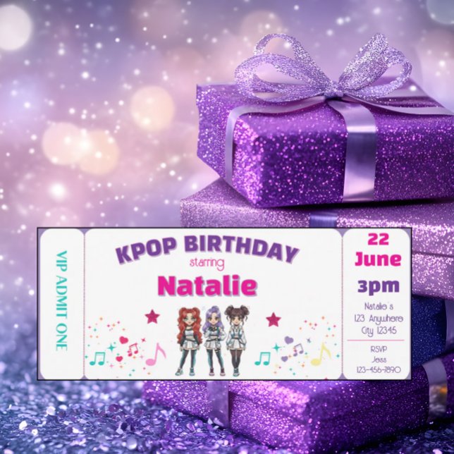 Convites Bilhete de show de aniversário do Purple KPOP (Criador carregado)