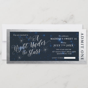 Convites Bilhete de Sweet Sixteen - Uma Noite Sob as Estrel