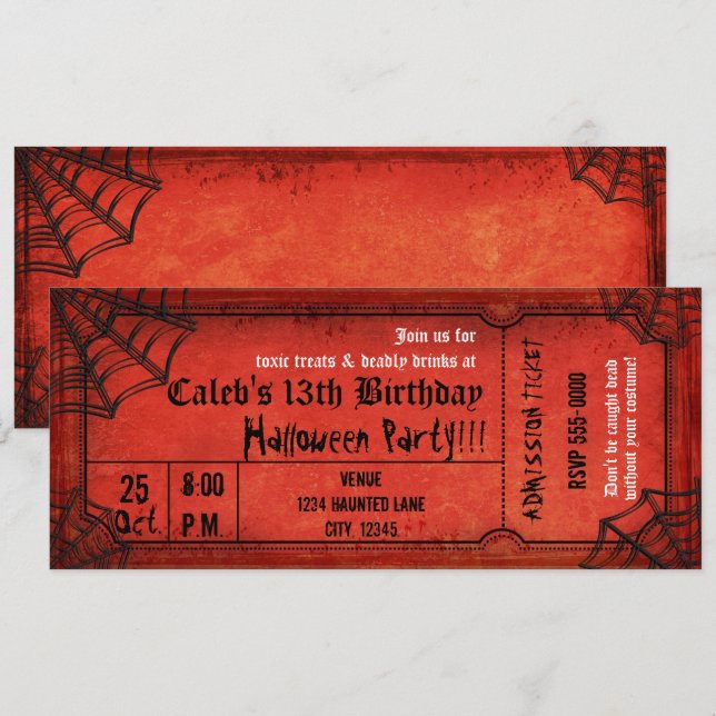 Convites Bilhete de Teias de Aranha de Festa de Halloween V (Frente/Verso)
