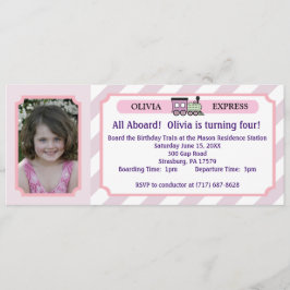 Convites Bilhete de trem da foto - listras cor-de-rosa