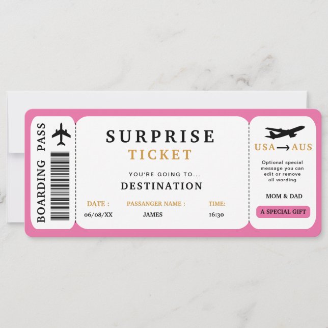 Convites Bilhete de Viagem Surpresa Passagem de Embarque de (Frente)