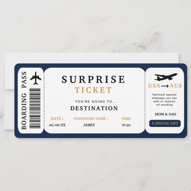 Convites Bilhete de Viagem Surpresa Passagem de Embarque de (Frente)