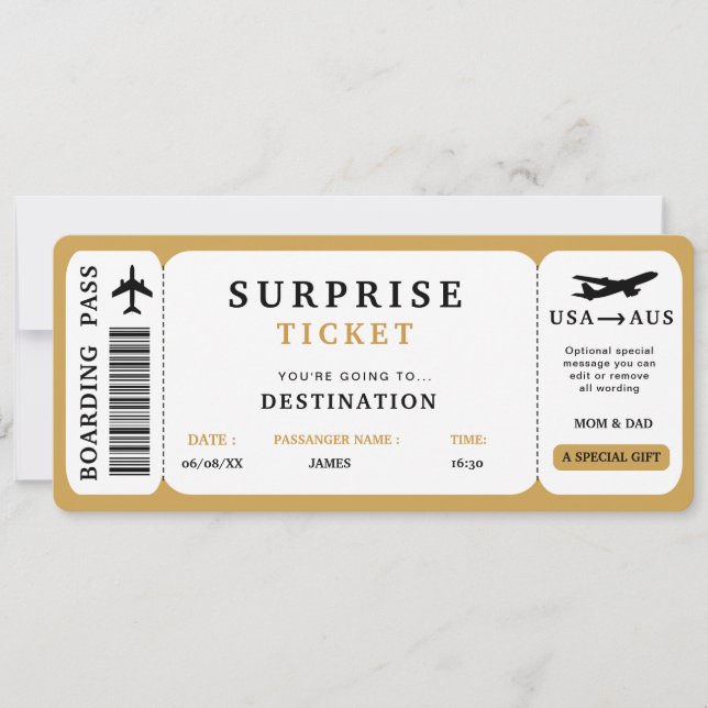 Convites Bilhete de Viagem Surpresa Passagem de Embarque de (Frente)