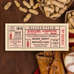 Convites Bilhete de Vintage Stadium Baseball Aniversário<br><div class="desc">Uma antiguidade inspirou o convite de aniversário de entrada de um galinheiro de baseball no estádio. Excelente para crianças, fanáticos por beisebol e entusiastas do esporte. Rsvp - informações de contato sobre o stub e a parte traseira removíveis, bem como sobre a legibilidade. A maioria do texto é personalizável, você...</div>
