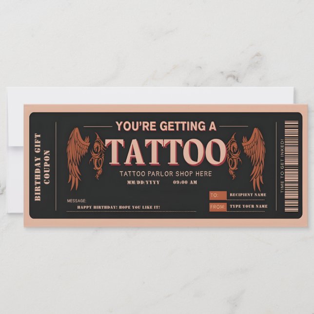 Convites Bilhete de voucher de tatuagem pessoal (Frente)