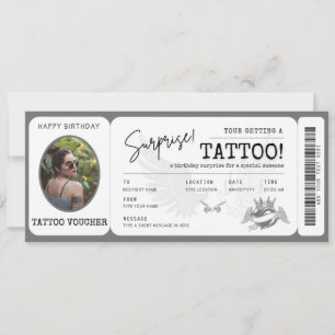 Convites Bilhete de voucher de tatuagem pessoal com foto