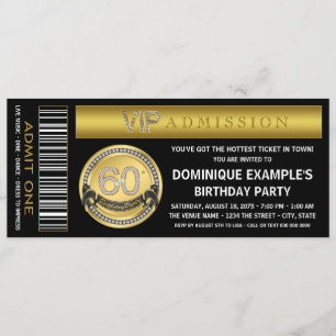 Convites Bilhete Dourado Aniversário de 60 anos