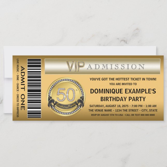 Convites Bilhete Dourado Aniversário Qualquer Número (Frente)