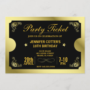 Convites Bilhete dourado do partido