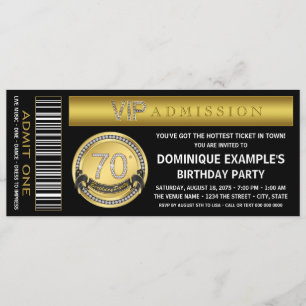 Convites Bilhete Dourado Festa de Aniversário de 70 anos