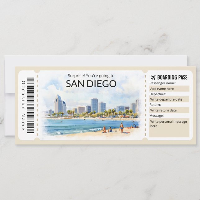 Convites Bilhete editável para San Diego Plane, Trip da Cal (Frente)