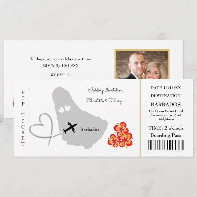Convites Bilhete Embarcado Destino de Casamento de Passagem (Frente/Verso)