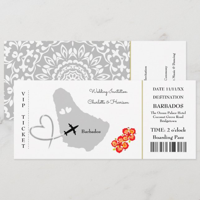 Convites Bilhete Embarcado Destino de Casamento de Passagem (Frente/Verso)