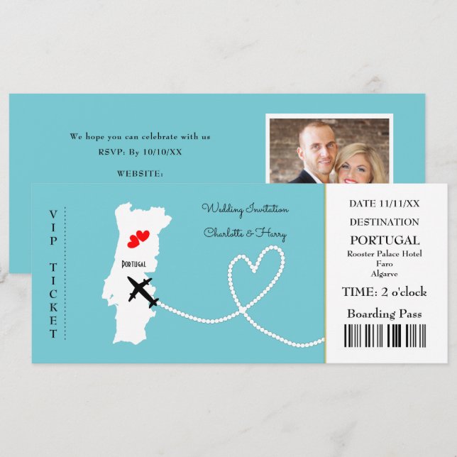 Convites Bilhete Embarque Pass Casamento Destino Portugal (Frente/Verso)