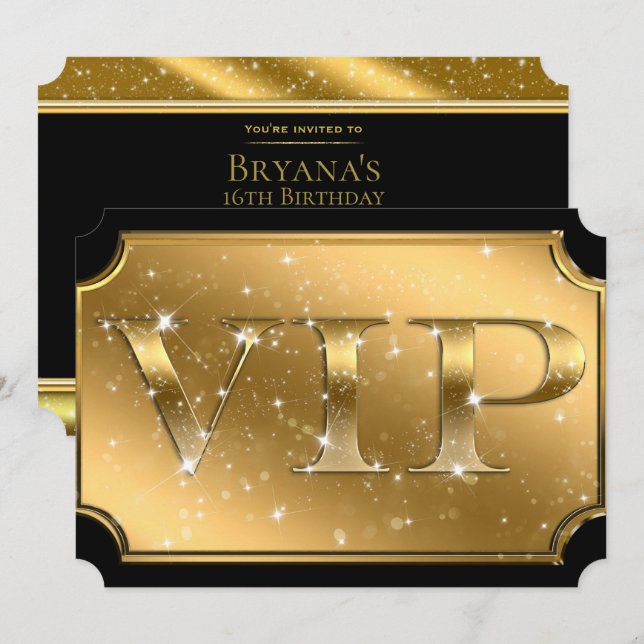 Convites Bilhete para Evento de Festa VIP Glam com Brilho D (Frente/Verso)