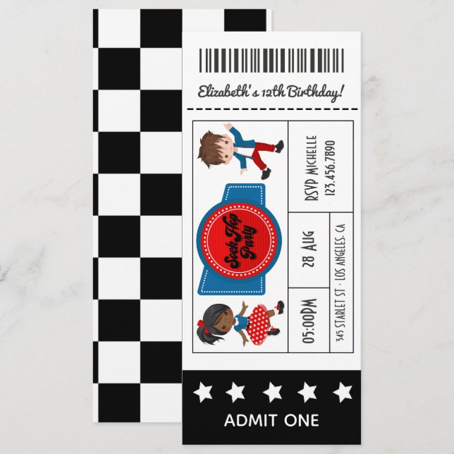 Convites Bilhete para Festa de Sock Hop de 4 de Julho (Frente/Verso)