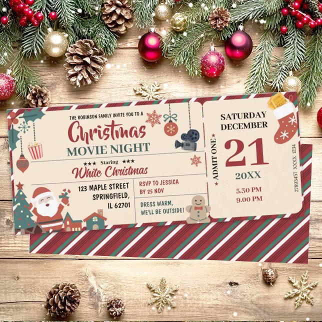 Convites Bilhete para Noite de Filme de Natal (Criador carregado)