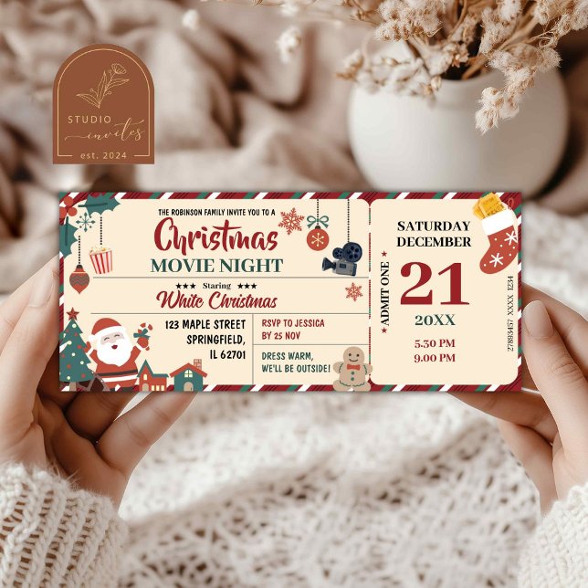 Convites Bilhete para Noite de Filme de Natal (Criador carregado)