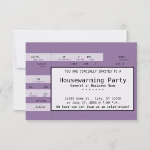 Convites bilhete roxo do concerto do housewarming