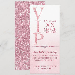 Convites Bilhete VIP com Brilho Rosa