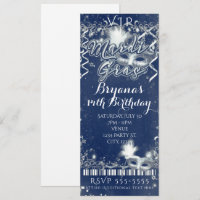 Bilhete VIP de Aniversário Azul e Branco do Mardi