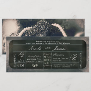 Convites Bilhete VIP de Casamento Brilho Prata Branco