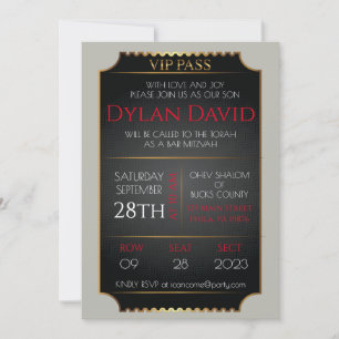 Convites BILHETE VIP em Bar Mitzvah do Morcego Preto e Dour