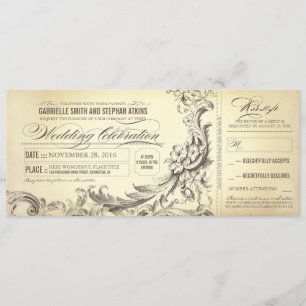 Convites Bilhetes de casamento vintage - flores sofisticada