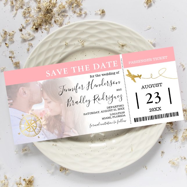 Convites Bilhetes de Embarque | Save the Date Foto (Criador carregado)