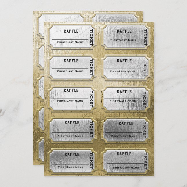 Convites Bilhetes de Raffle Dourados e Prateados (Frente/Verso)