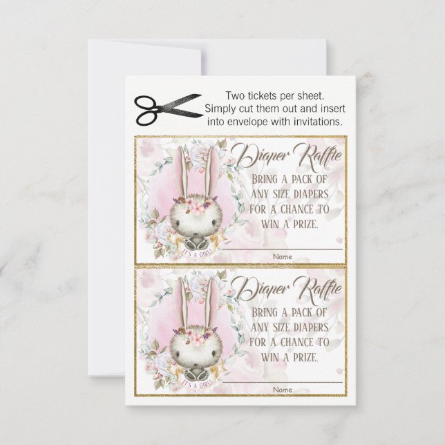 Convites Bilhetes de Rifa de Fraldas de Bebê Bunny Rabbit M (Frente)