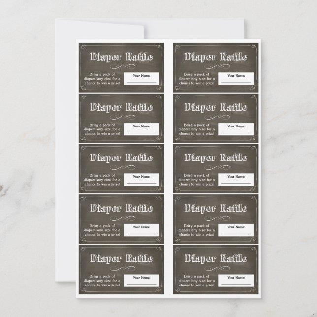 Convites Bilhetes de rifa de fraldas de quadro-negro (Frente)