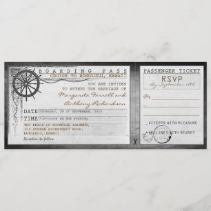 Convites bilhetes de vintage de embarque de casamento com R