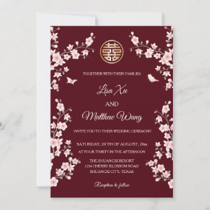 Convites BILÍNGUE   Flor de Borboleta Marrom Casamento Chin