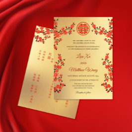 Convites BILINGUE Flor de Oriente Vermelha | Casamento Chin