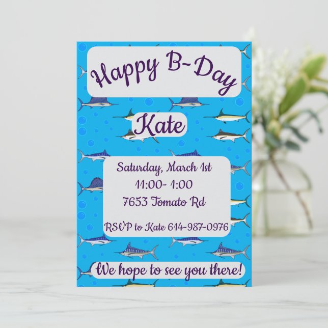 Convites Bill Fish Happy Birday (Em pé/Frente)