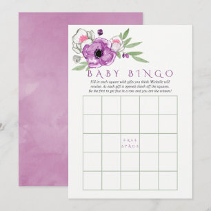 Convites Bingo de Bebê Chuvinha de Bebê Violeta Floral e Sa