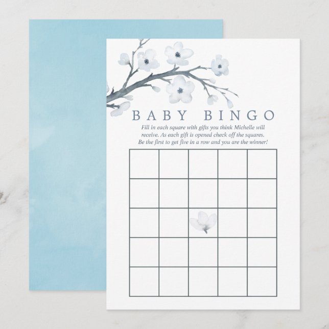 Convites Bingo de Chá de Bebê com Flor de Cerejeira (Frente/Verso)