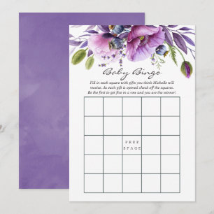 Convites Bingo de Chá de Bebê Floral Papoula Violeta em Aqu