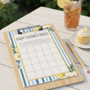 Convites Bingo de Chá de Bebê Limão Azul da Mamãe Querida