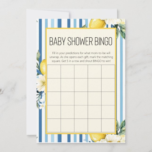 Convites Bingo de Chá de Bebê Limão Azul da Mamãe Querida (Frente)