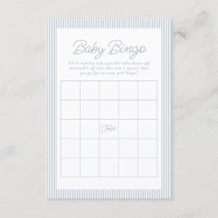 Convites Bingo de chá de bebê listrado de azul e branco see