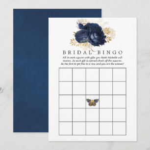 Convites Bingo de Chá de Noiva Azul Marinho e Dourado Vinta
