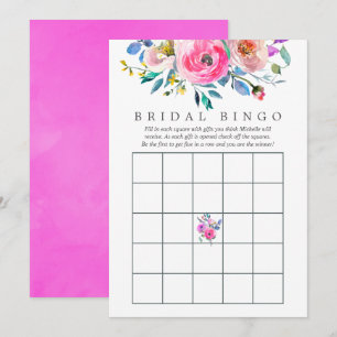Convites Bingo de Chás de Noiva Florais em Aquarela Rosa-In