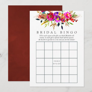 Convites Bingo de Chuveiro de Noiva com Florais em Aquarela